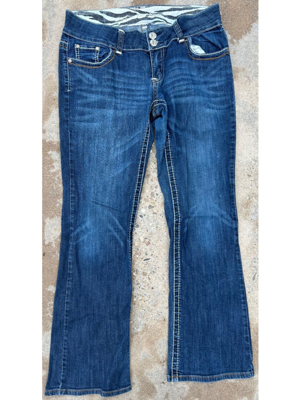 Double Take Boot Cut Jeans Thick Stitch Womens 12 RegularFaded Thigh Medium Blue